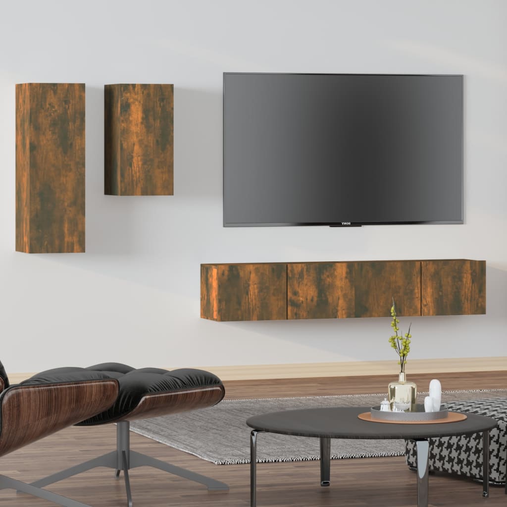 Ensemble meuble TV 4 pièces en bois couleur chêne