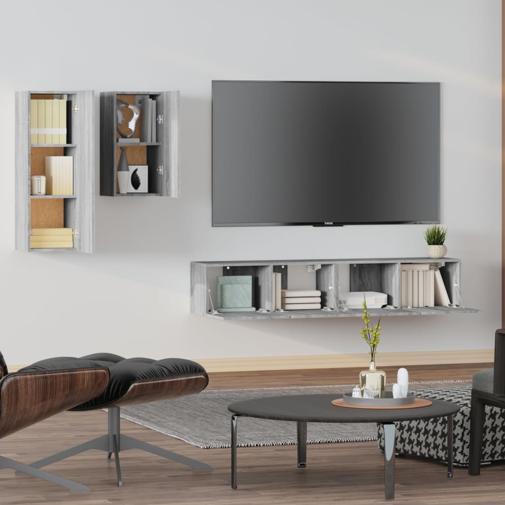 Ensemble meuble TV 4 pièces en bois couleur chêne