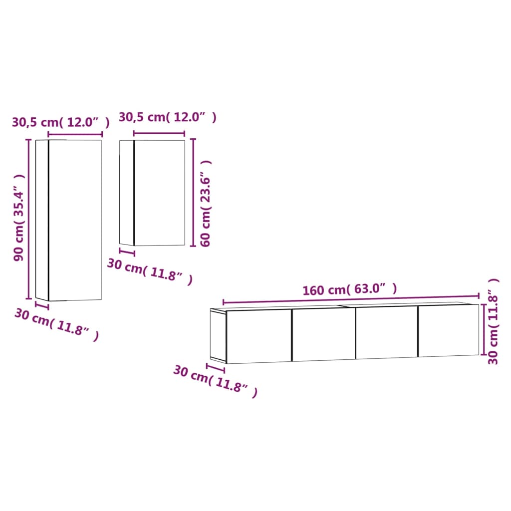 Ensemble meuble TV 4 pièces en bois couleur chêne