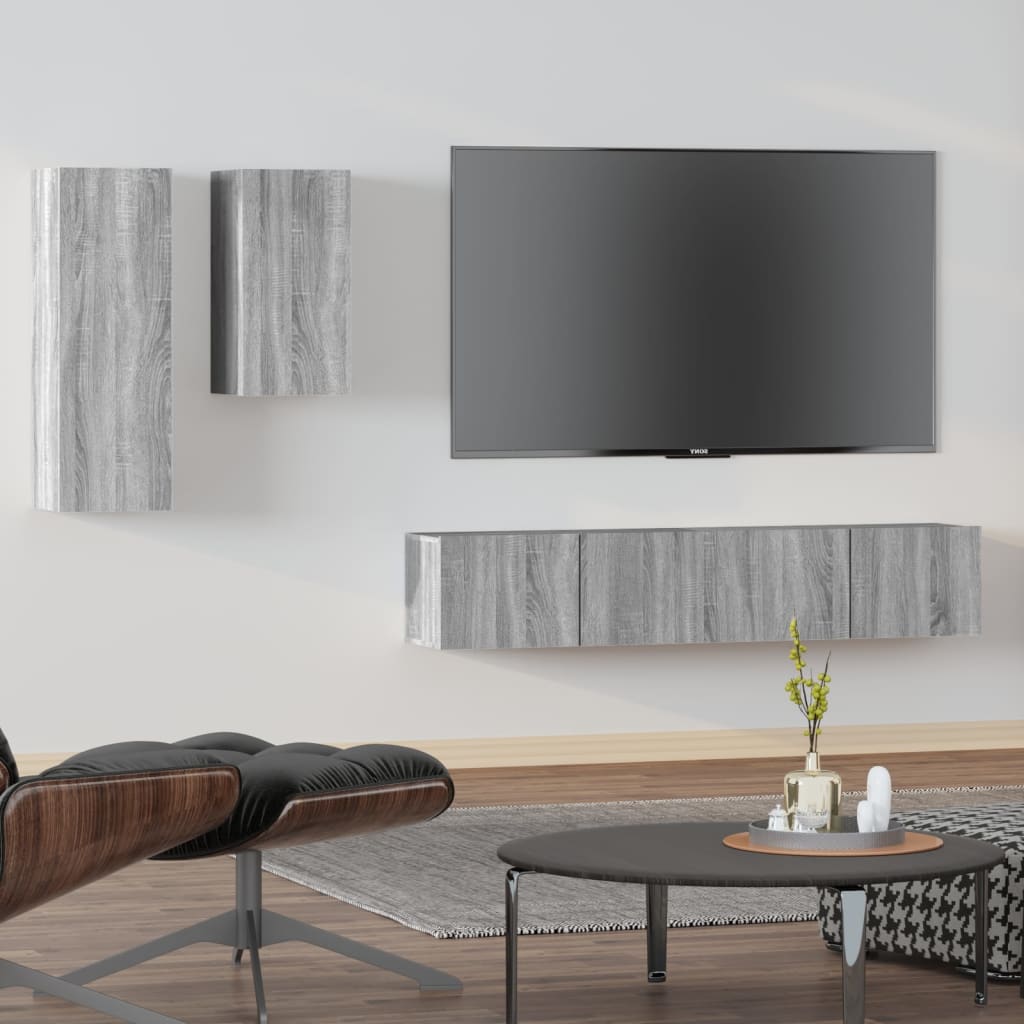 Ensemble meuble TV 4 pièces en bois couleur chêne