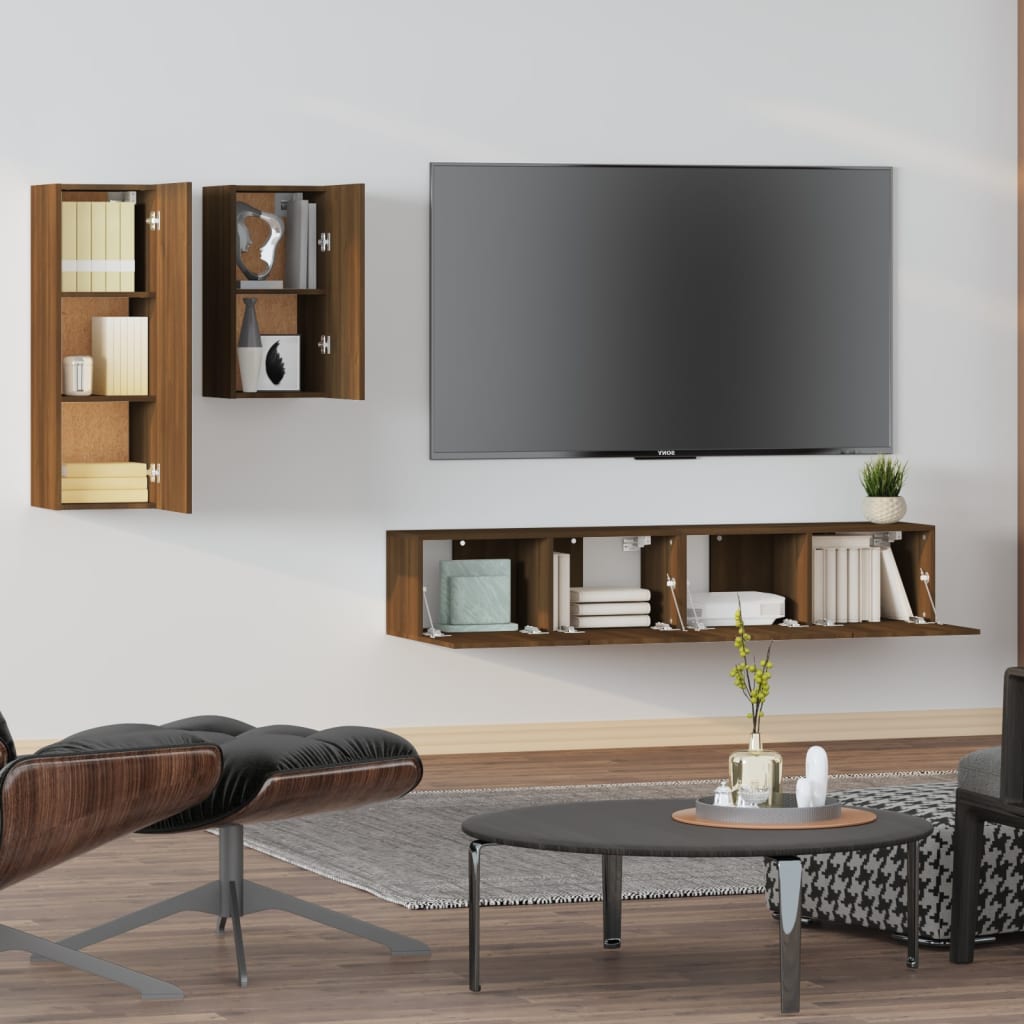 Ensemble meuble TV 4 pièces en bois couleur chêne