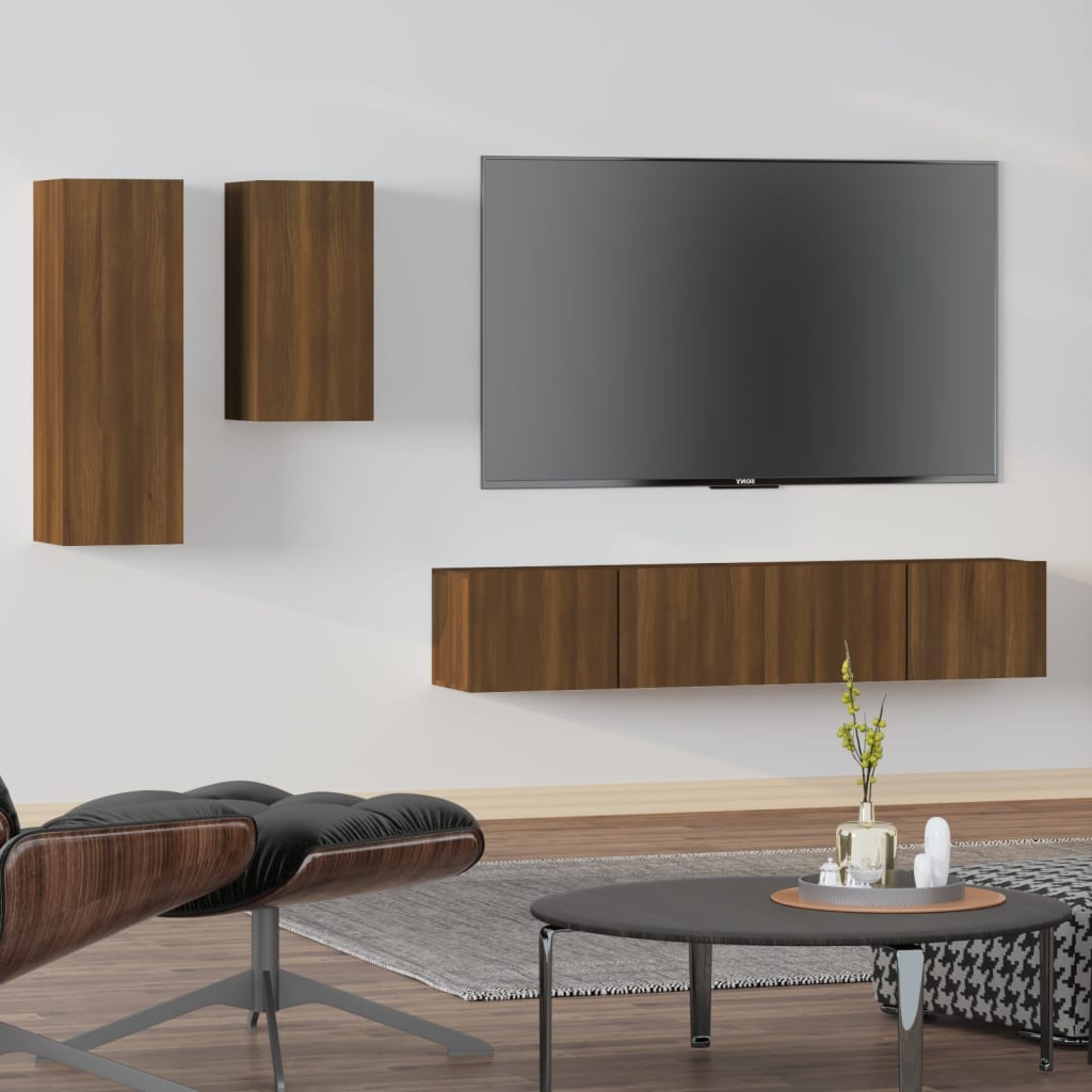 Ensemble meuble TV 4 pièces en bois couleur chêne