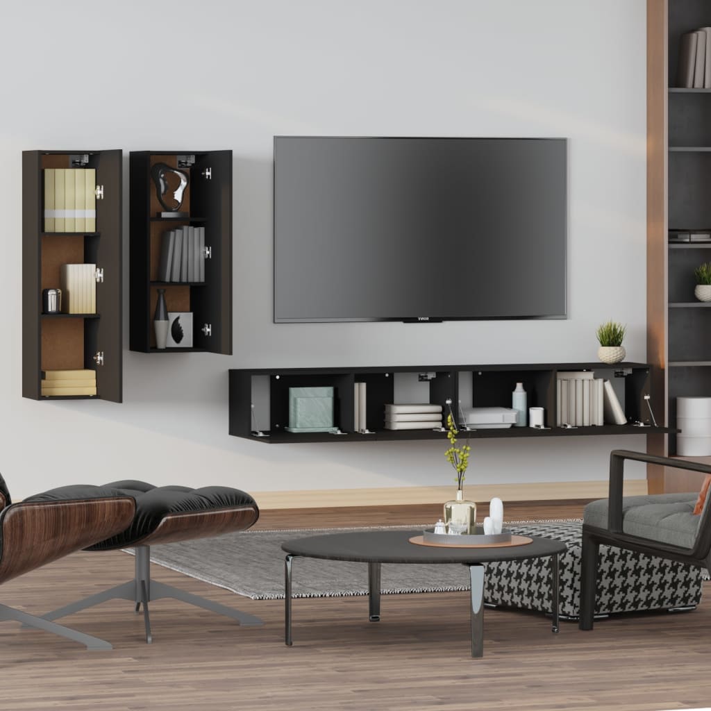 Ensemble meuble TV 4 pièces en bois couleur chêne