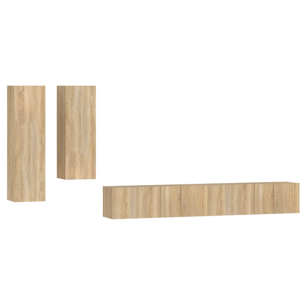 Ensemble meuble TV 4 pièces en bois couleur chêne