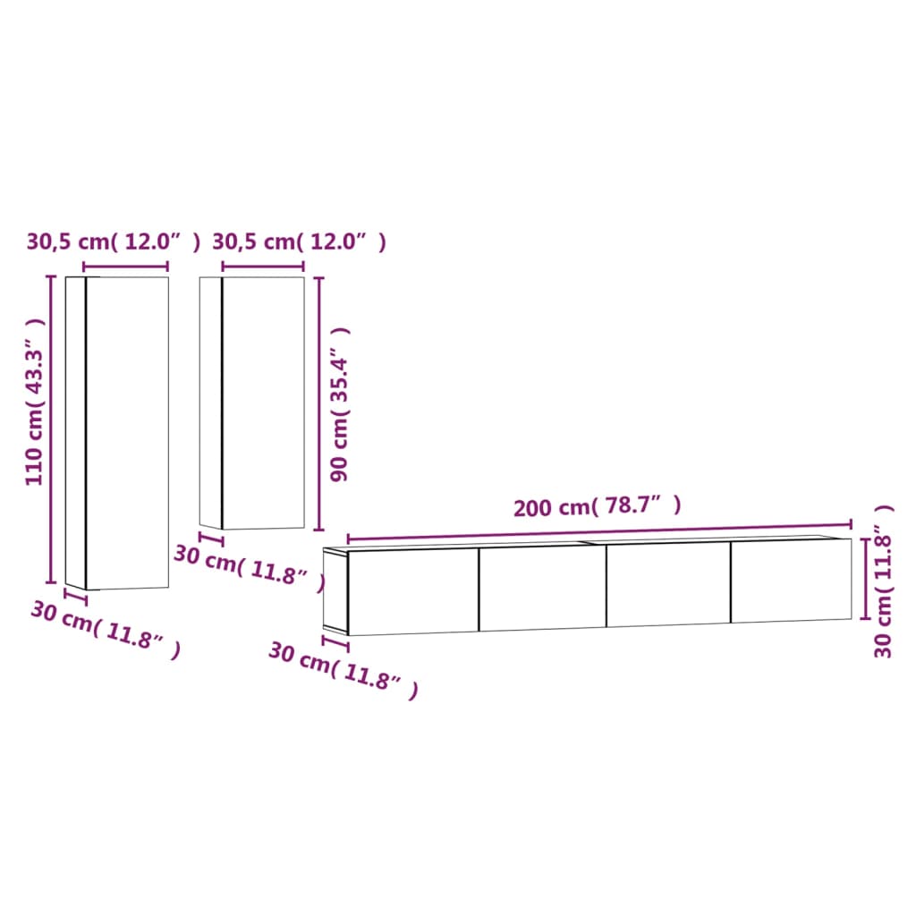 Ensemble meuble TV 4 pièces en bois couleur chêne