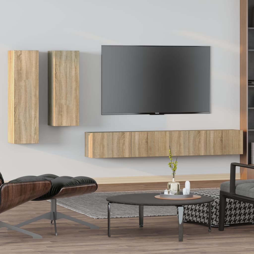 Ensemble meuble TV 4 pièces en bois couleur chêne