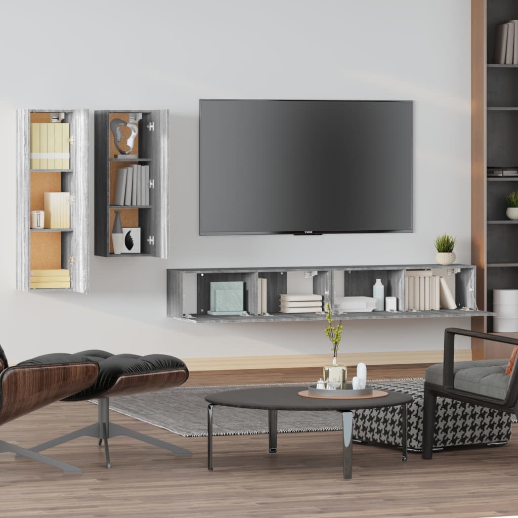 Ensemble meuble TV 4 pièces en bois couleur chêne