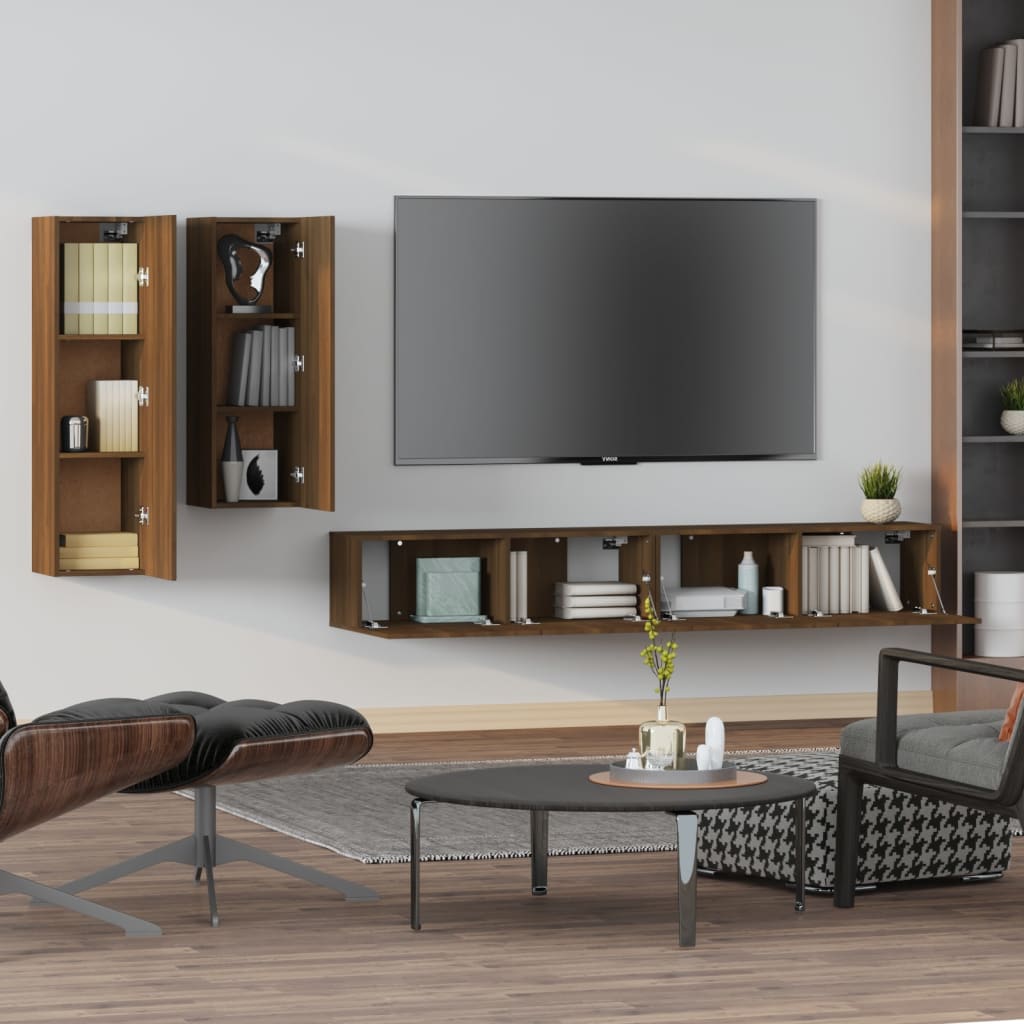 Ensemble meuble TV 4 pièces en bois couleur chêne