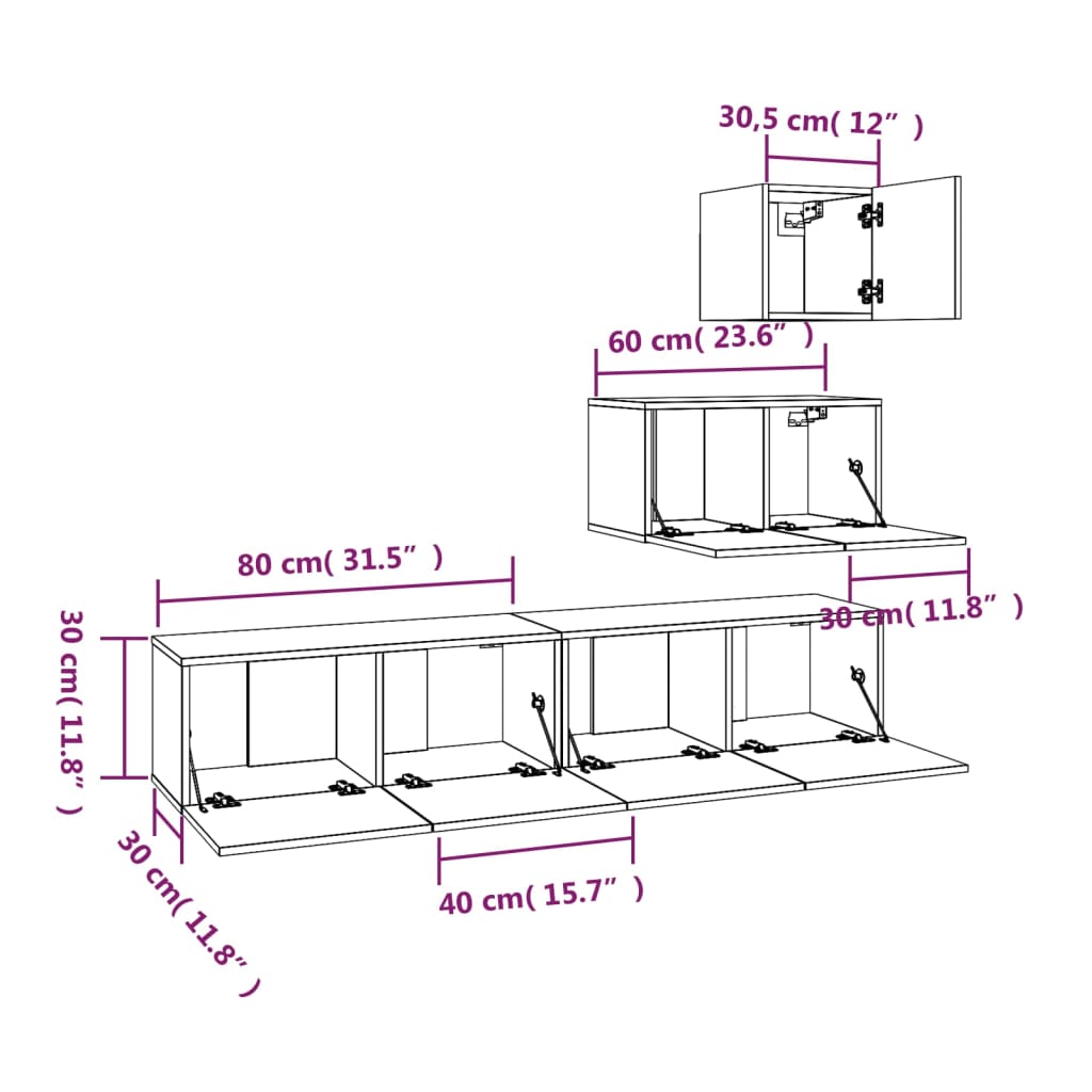 Ensemble de meubles TV 4 pièces en bois