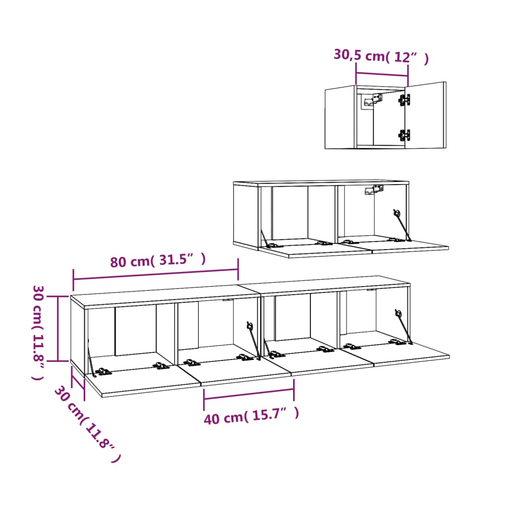 Ensemble de meubles TV 4 pièces en bois