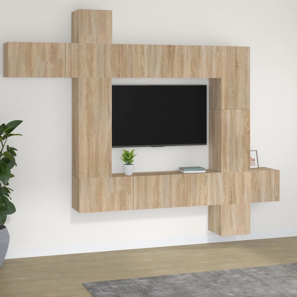 Ensemble meuble TV 9 pièces en bois coloris chêne