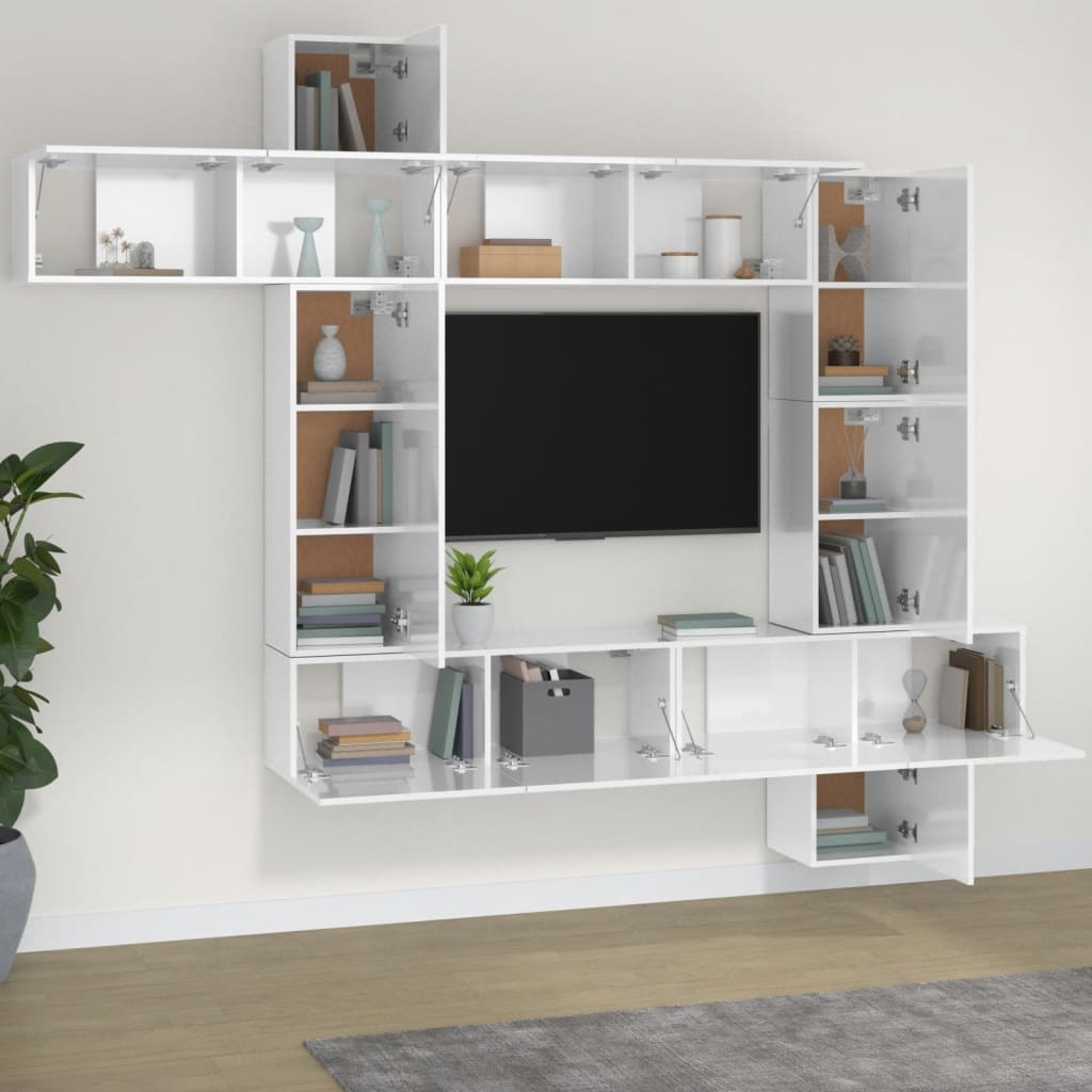 Ensemble meuble TV 9 pièces en bois coloris chêne