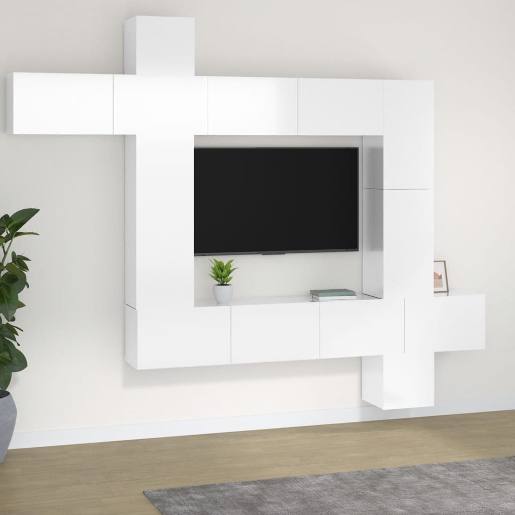 Ensemble meuble TV 9 pièces en bois coloris chêne