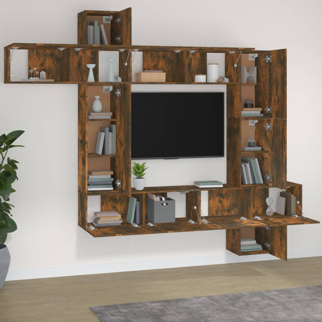 Ensemble meuble TV 9 pièces en bois coloris chêne