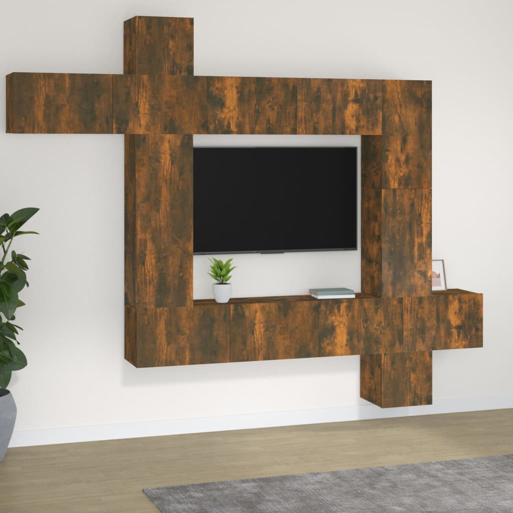 Ensemble meuble TV 9 pièces en bois coloris chêne