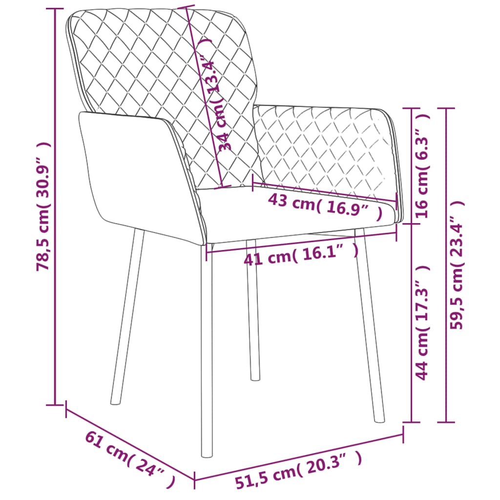 Chaises de salle à manger 2 pcs velours