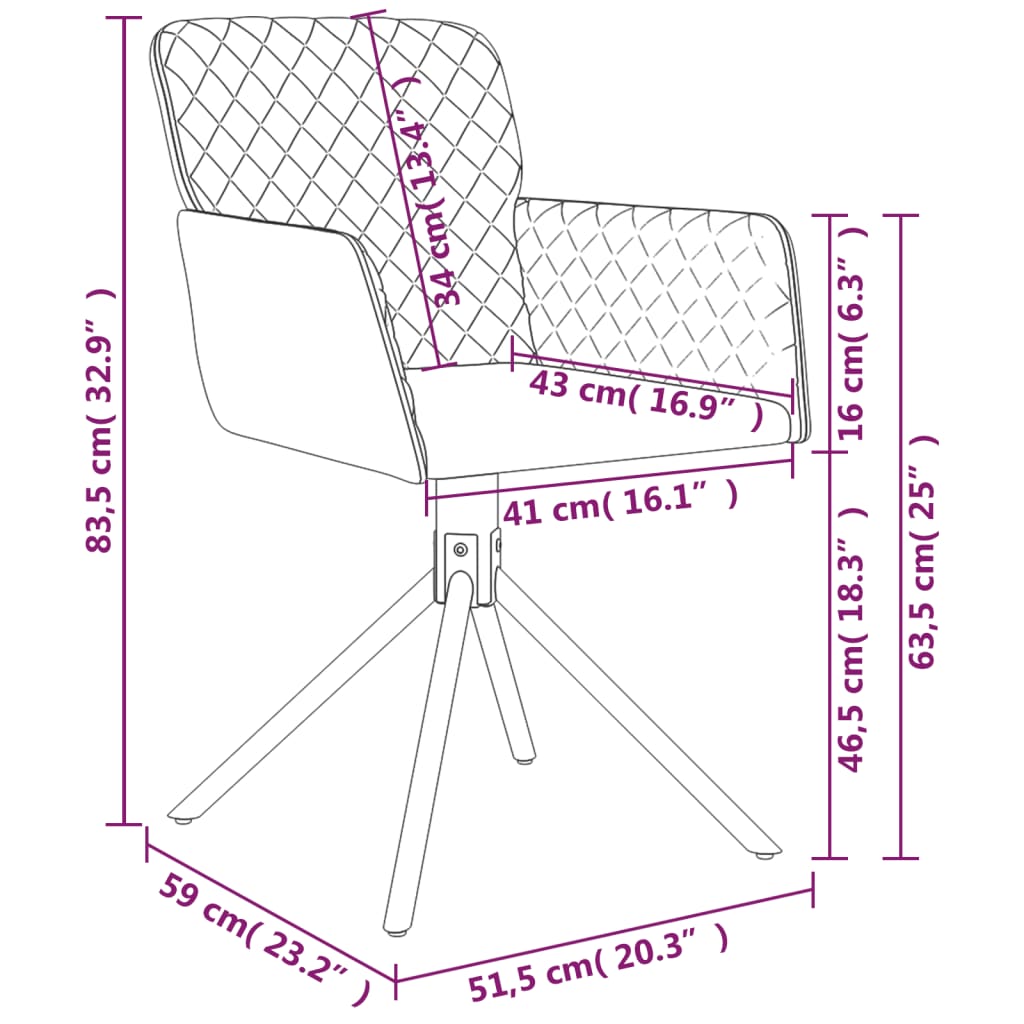 Chaises de salle à manger pivotantes 2 pcs velours