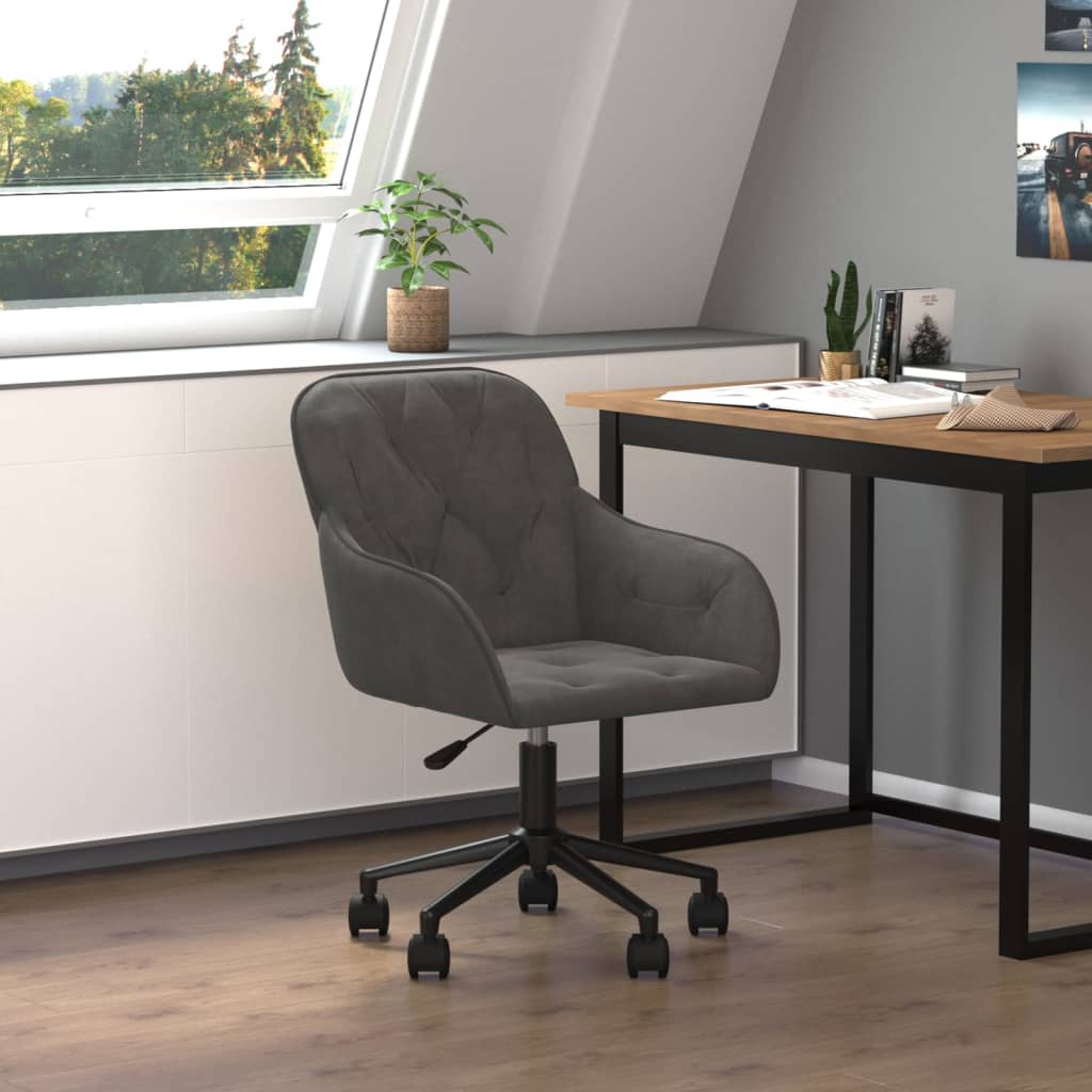 Chaise de bureau pivotante velours gris foncé