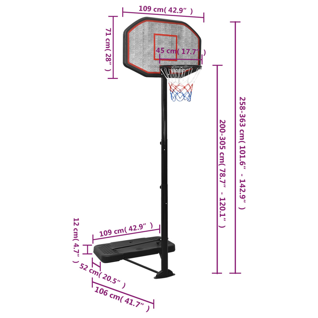 Support de basket 258-363 cm en polyéthylène