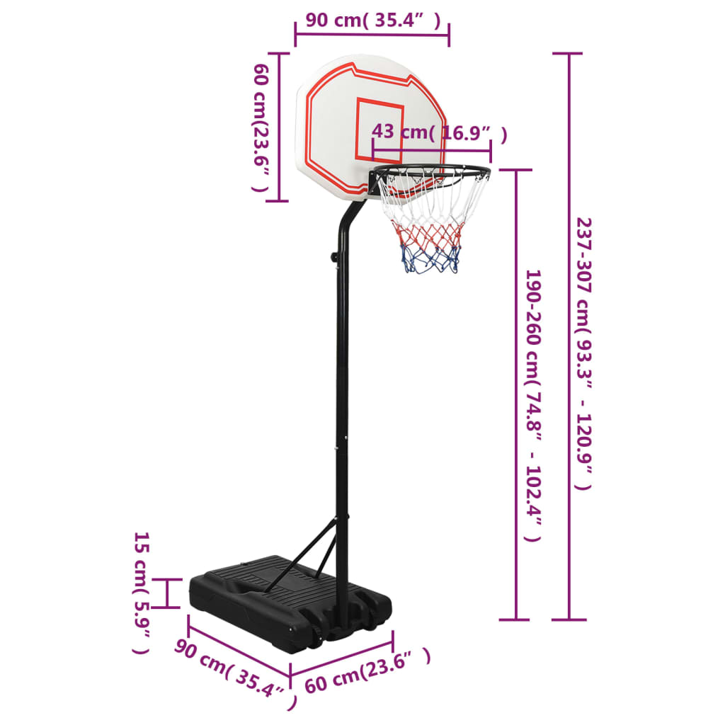 Basketbalstandaard 237-307 cm polyetheen