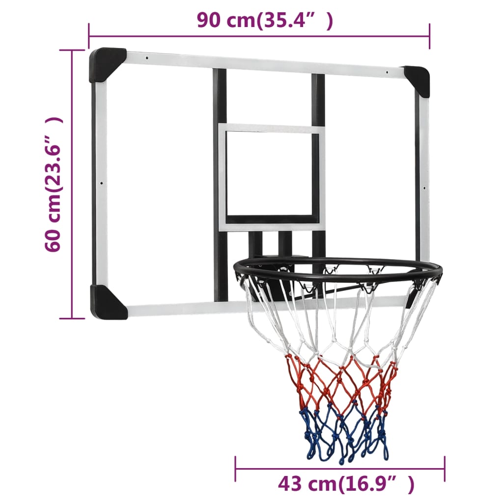 Basketbalbord 71x45x2,5 cm polycarbonaat transparant