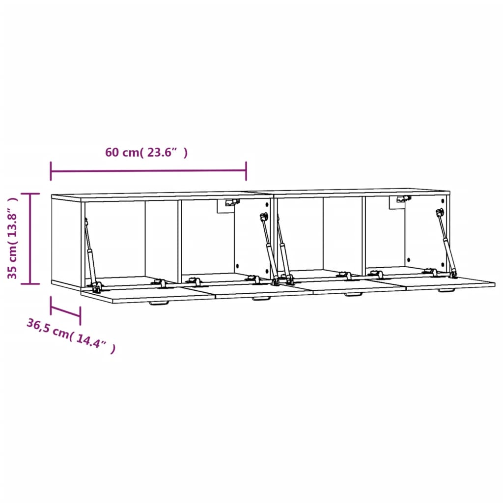 Wandkasten 2 st 60x36,5x35 cm bewerkt hout eikenkleurig