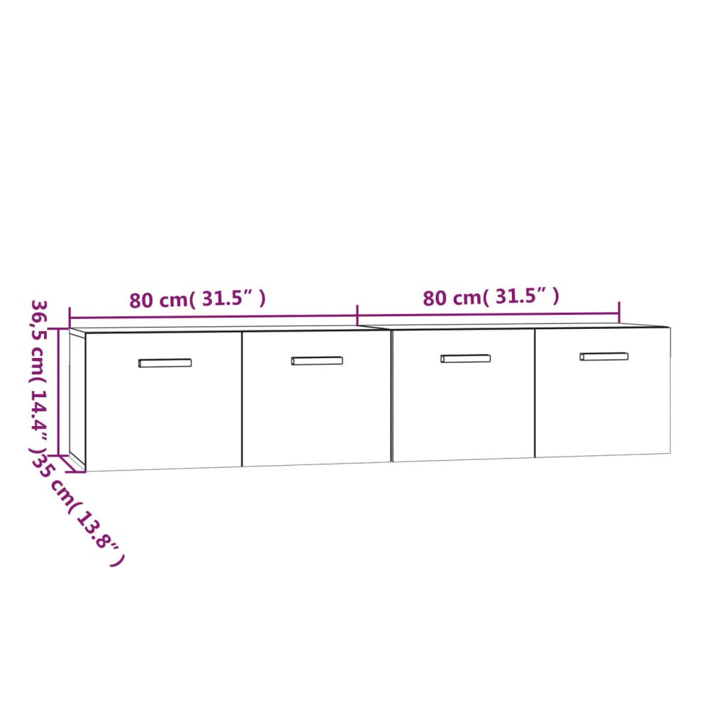 Wandkasten 2 st 80x35x36,5 cm bewerkt hout