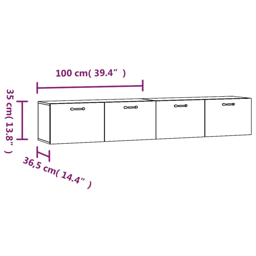 Wandkasten 2 st 60x36,5x35 cm bewerkt hout eikenkleurig