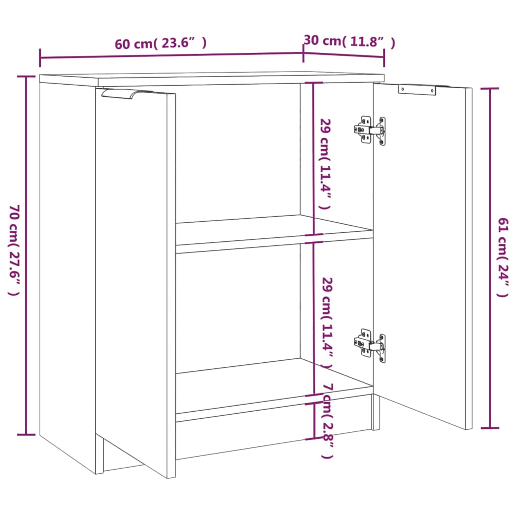 Buffets 2 pcs 60x30x70 cm en dérivé du bois couleur chêne