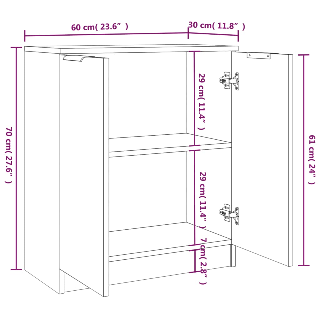 Buffets 2 pcs 60x30x70 cm en dérivé du bois couleur chêne