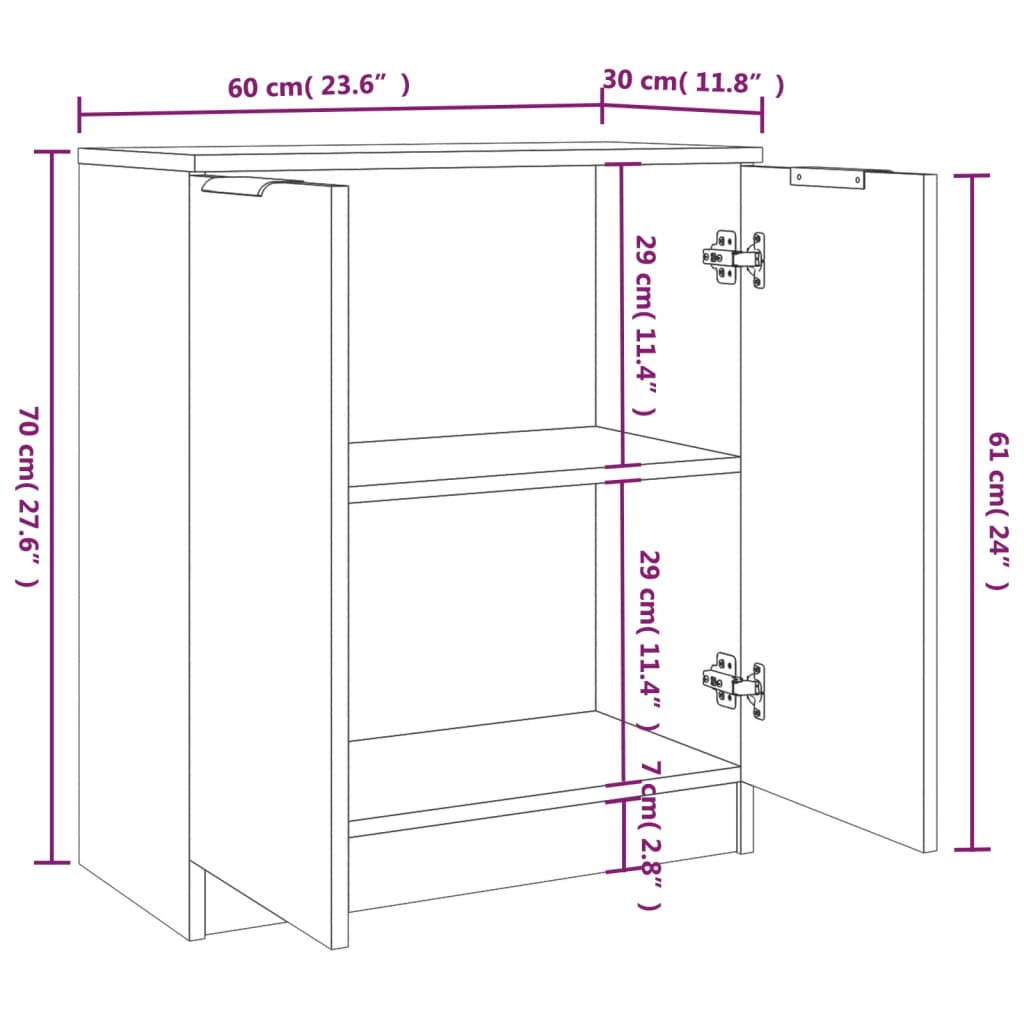 Buffets 2 pcs 60x30x70 cm en dérivé du bois couleur chêne