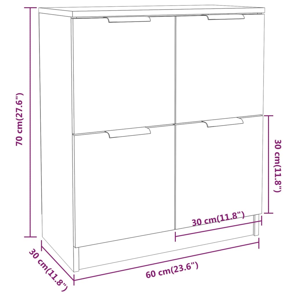 Dressoirs 2 st 60x30x70 cm bewerkt hout