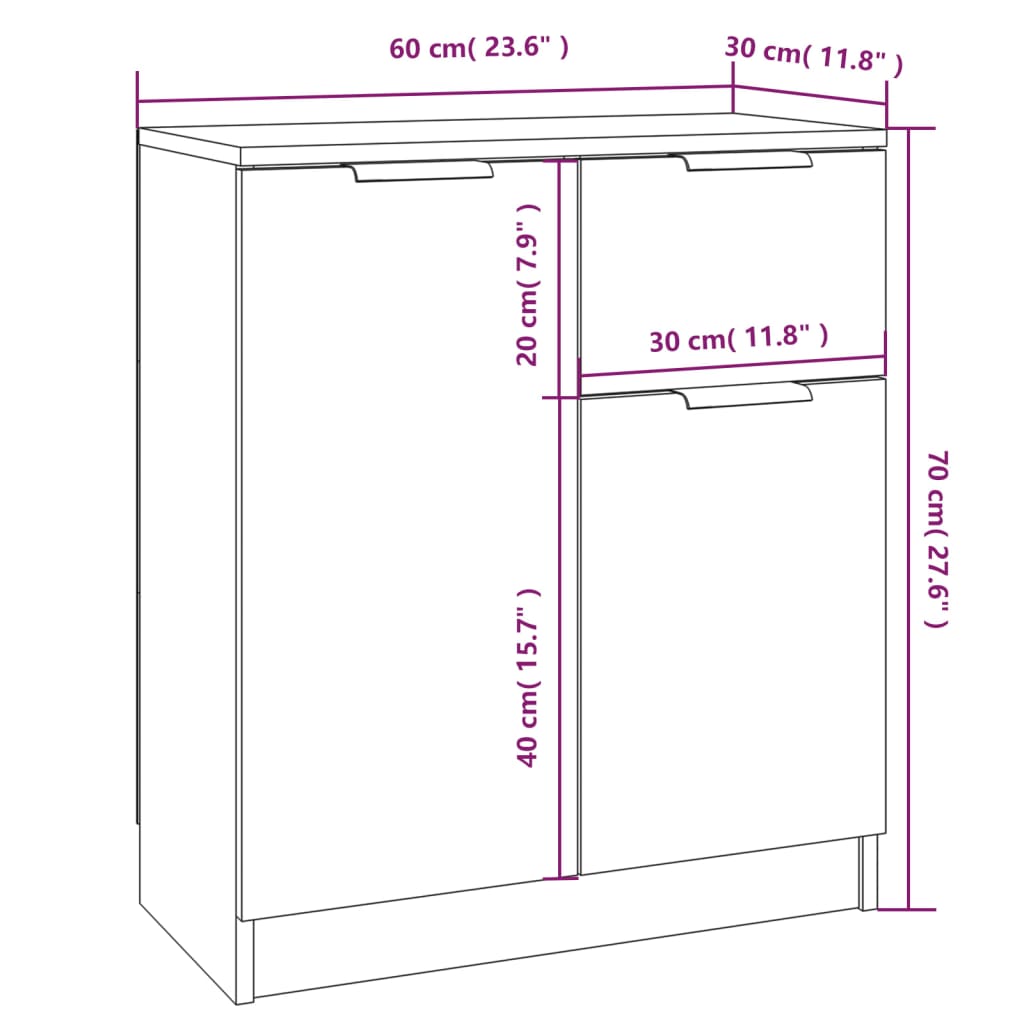 Dressoirs 2 st 60x30x70 cm bewerkt hout wit