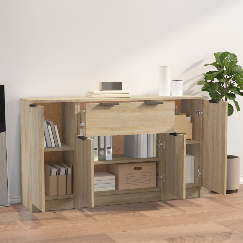 Buffets 3 pcs en bois ouvré couleur chêne