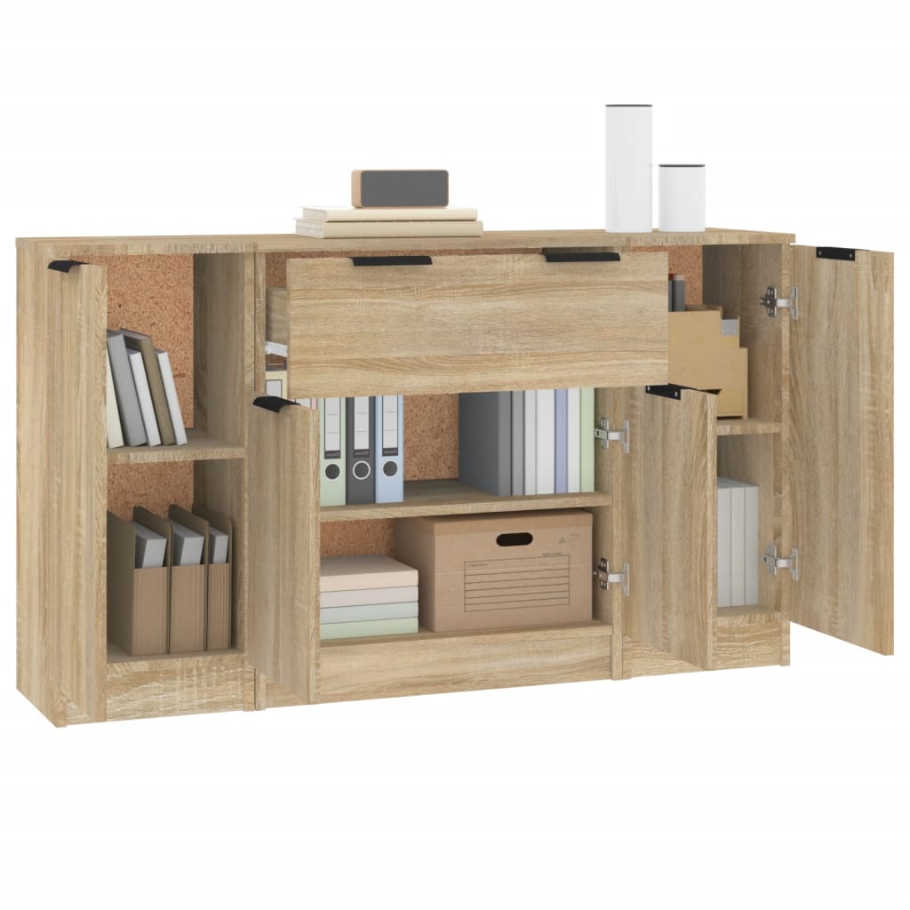 Buffets 3 pcs en bois ouvré couleur chêne