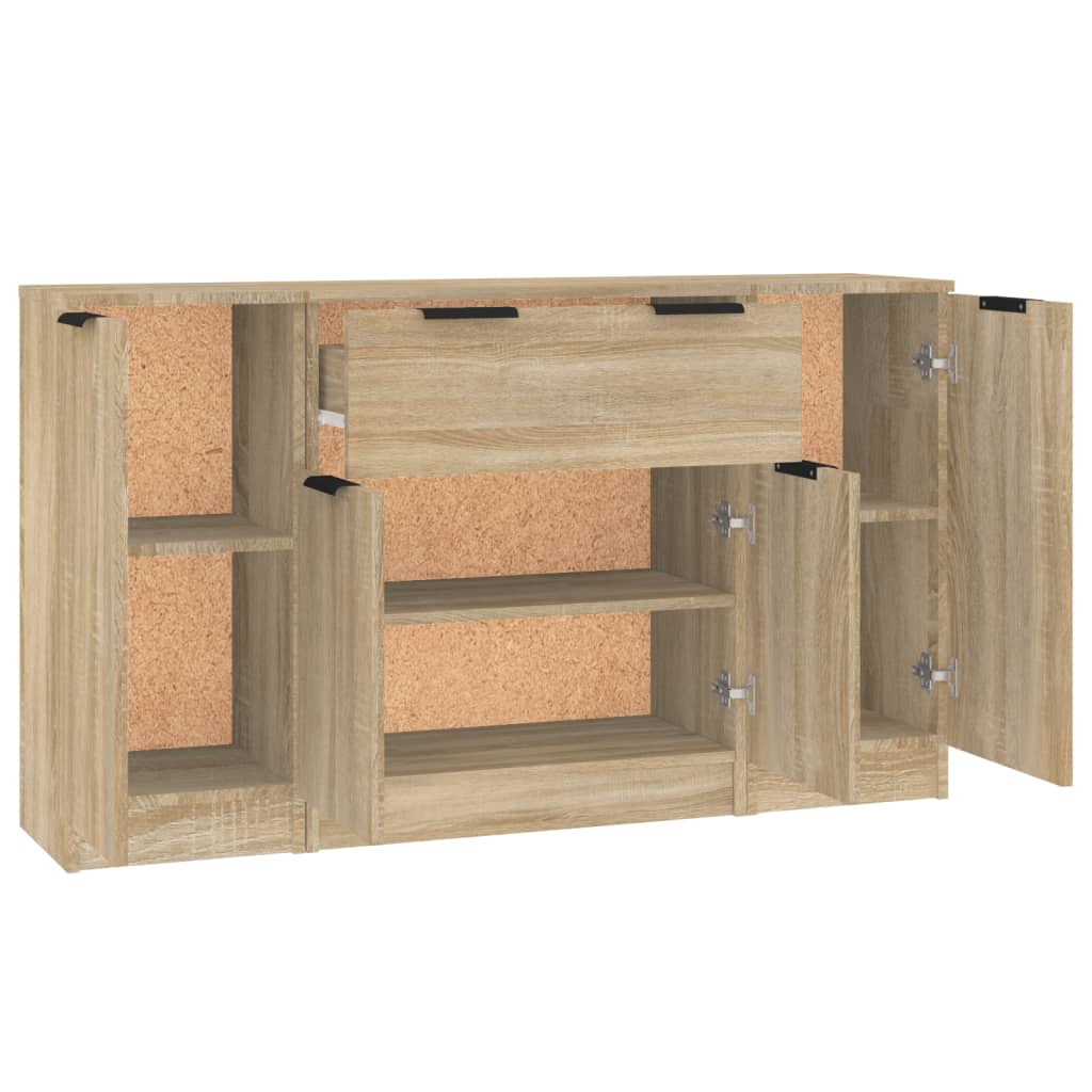 Buffets 3 pcs en bois ouvré couleur chêne