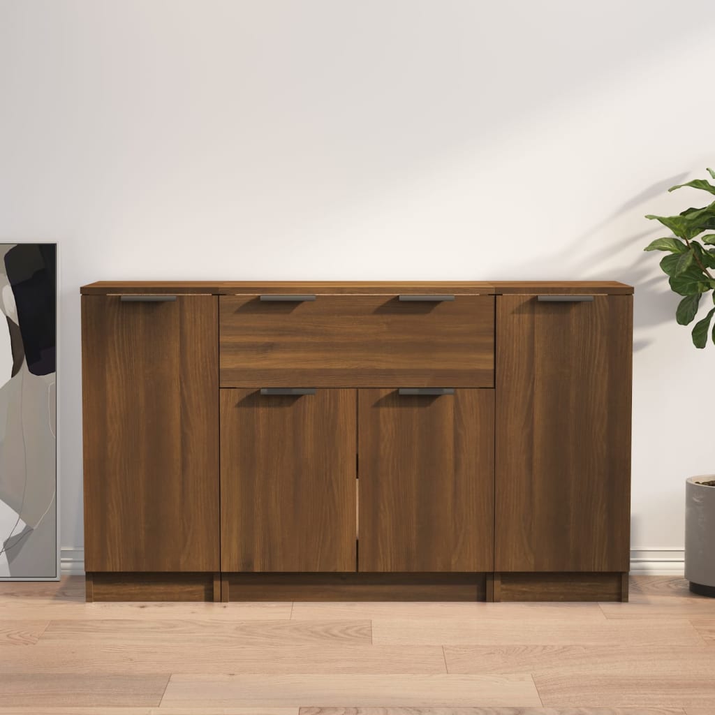 Buffets 3 pcs en bois ouvré couleur chêne