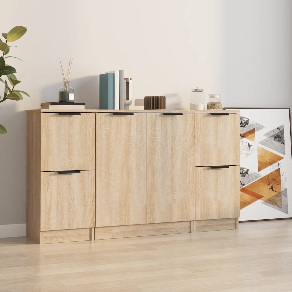 Buffets 3 pcs en bois ouvré couleur chêne