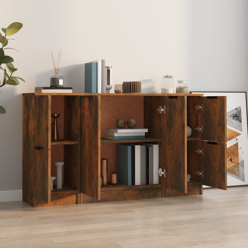 Buffets 3 pcs en bois ouvré couleur chêne