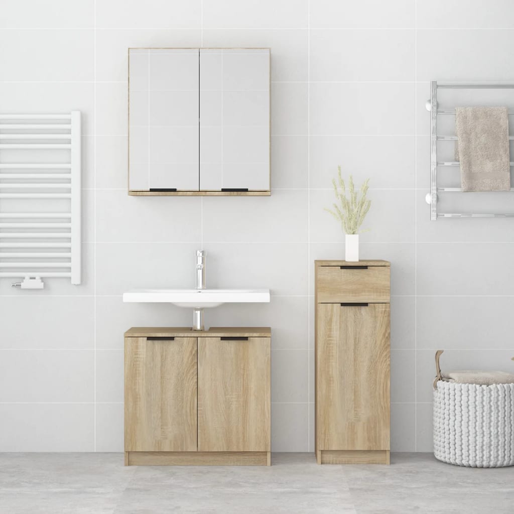 Ensemble de meuble de salle de bain 3 pièces en bois fini, blanc brillant