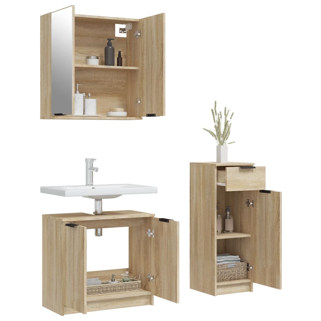 Ensemble de meuble de salle de bain 3 pièces en bois fini, blanc brillant