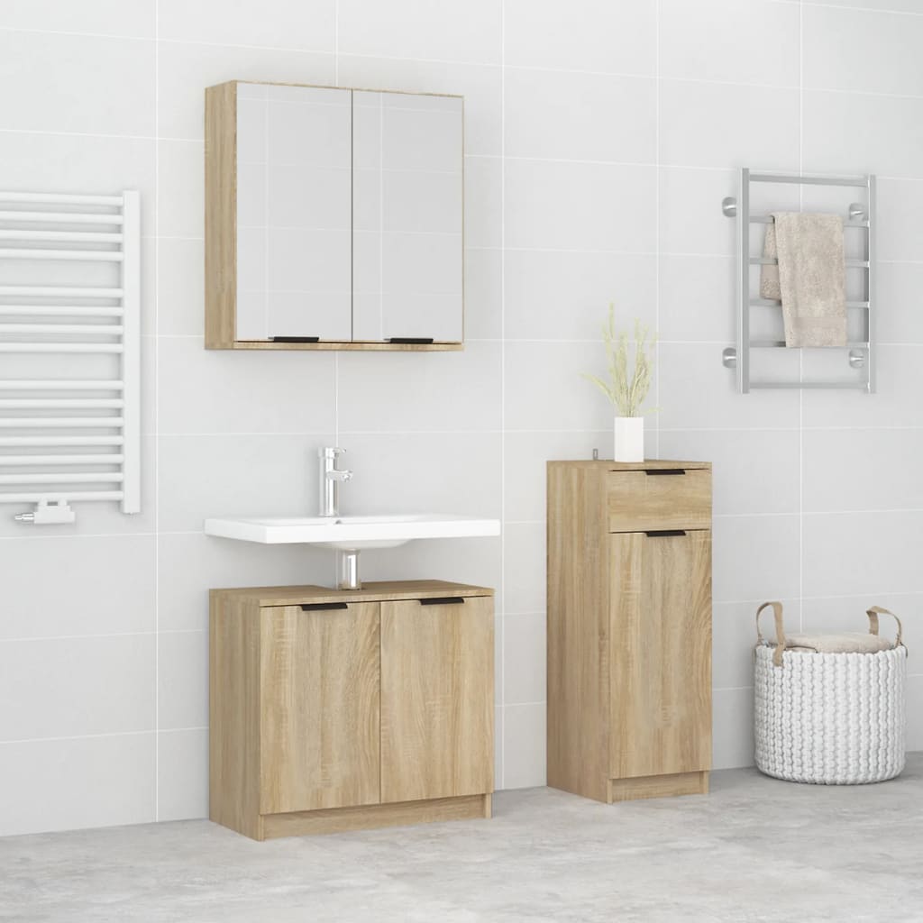 Ensemble de meuble de salle de bain 3 pièces en bois fini, blanc brillant