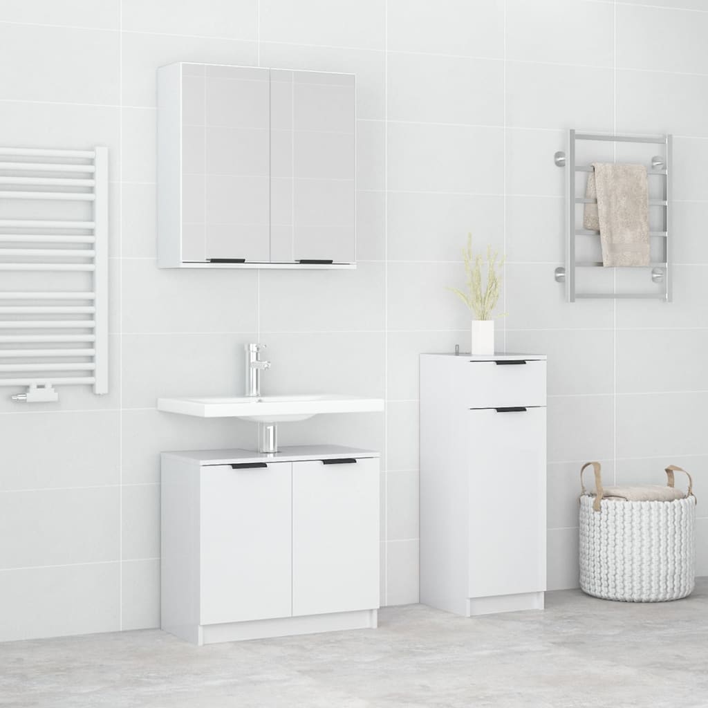 Ensemble de meuble de salle de bain 3 pièces en bois fini, blanc brillant