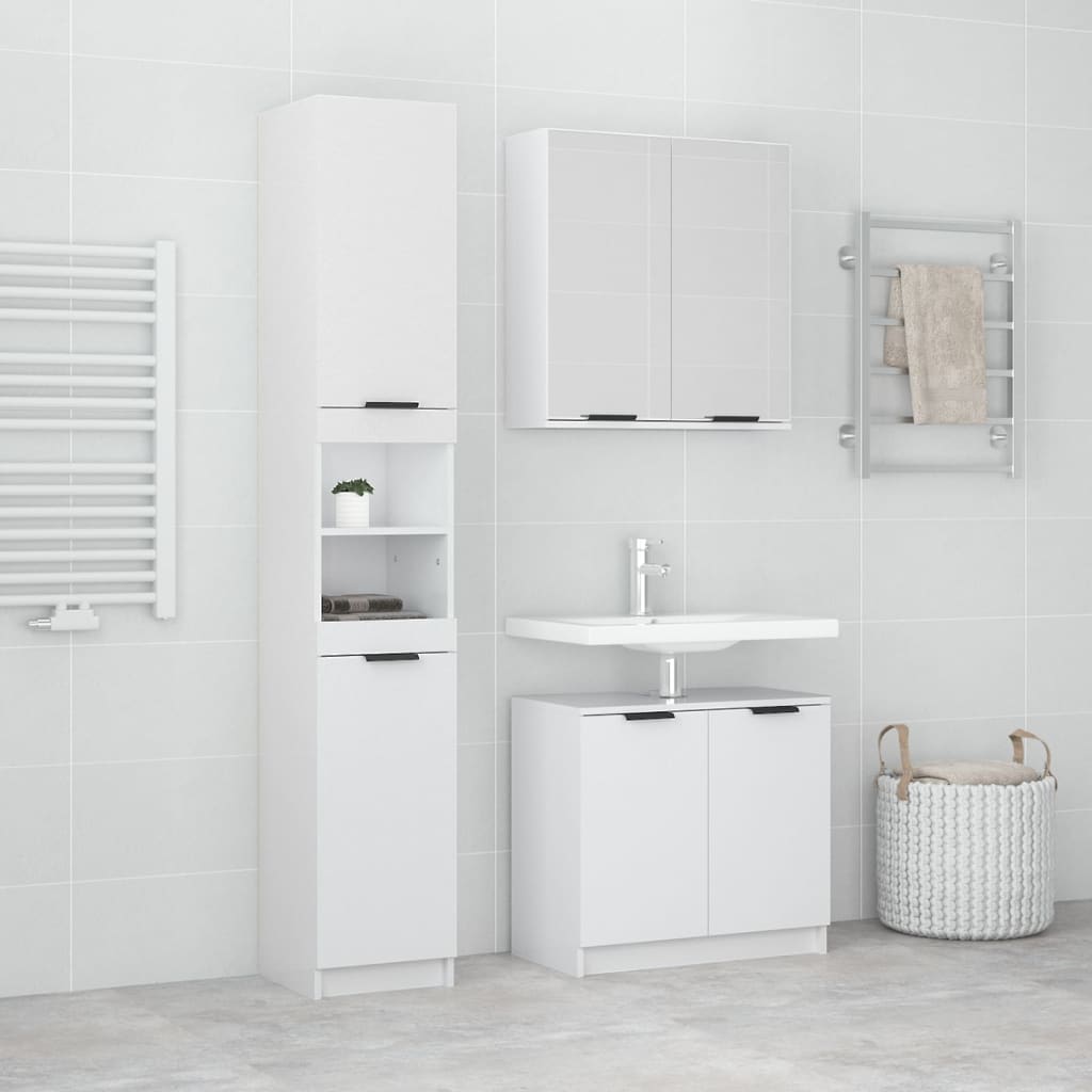 Ensemble de meuble de salle de bain 3 pièces en bois fini, blanc brillant