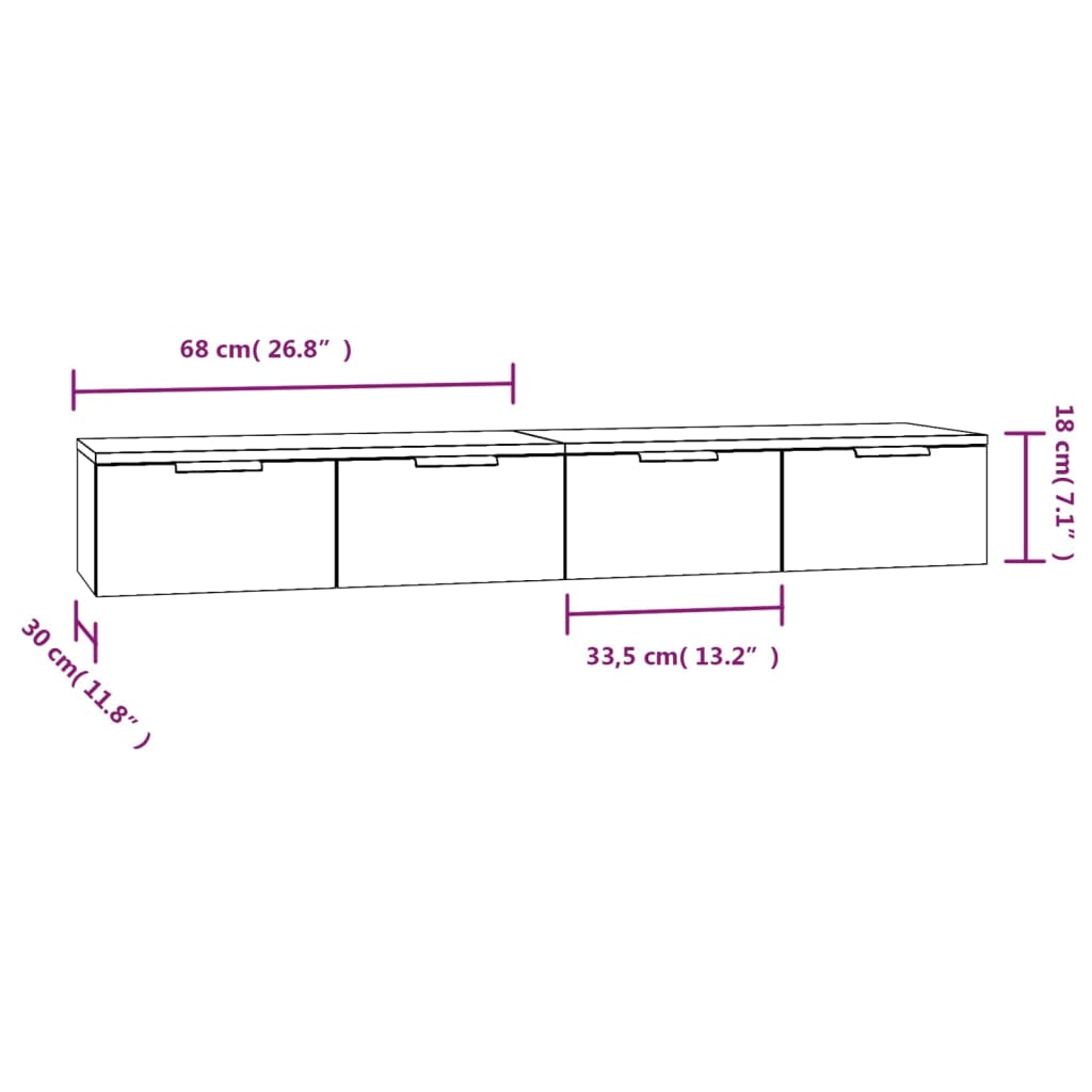 Éléments muraux 2 pcs 68x30x20 cm bois fumé