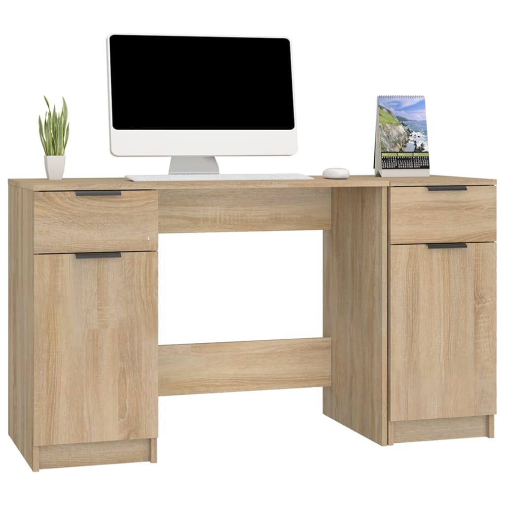 Bureau met bijzetkast bewerkt hout