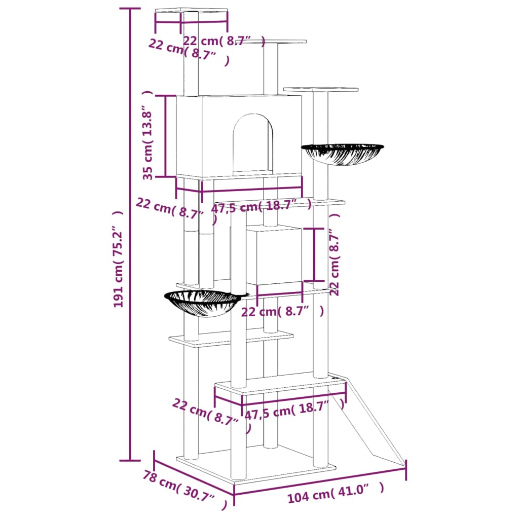 Meuble pour chat avec griffoirs en sisal 191 cm