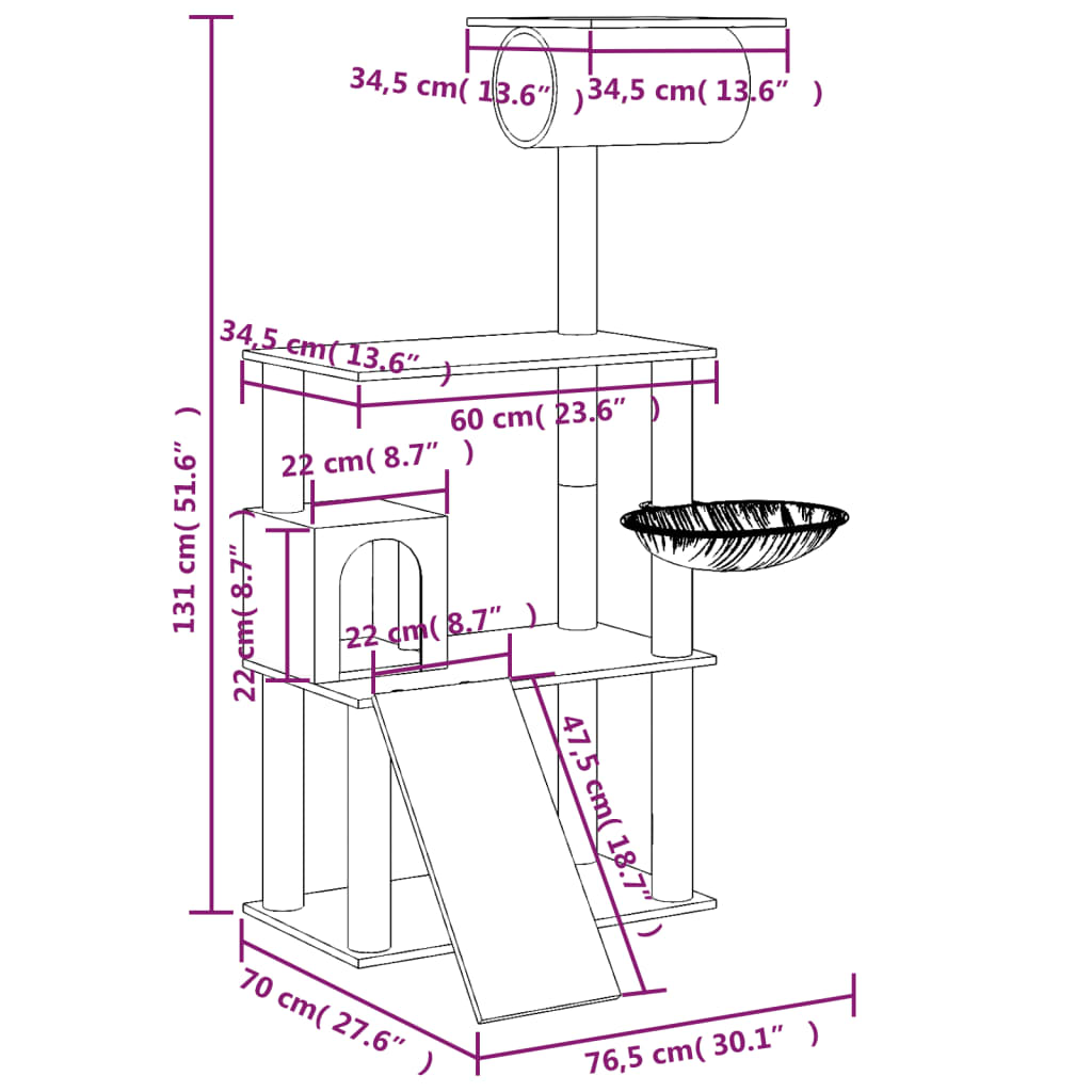 Meuble pour chat avec griffoirs en sisal 131 cm