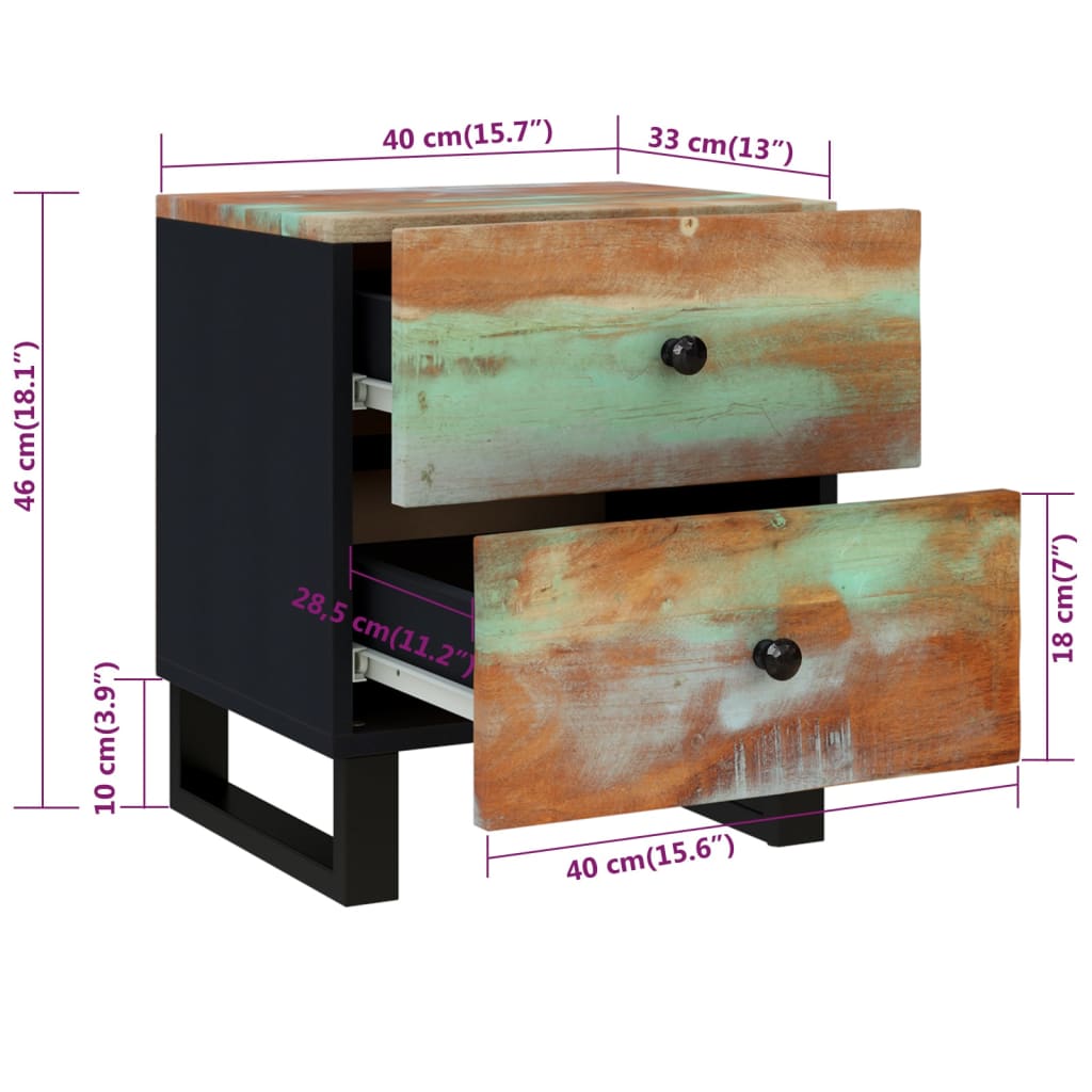 Tables de chevet 2 pcs 40x33x46 cm bois massif recyclé