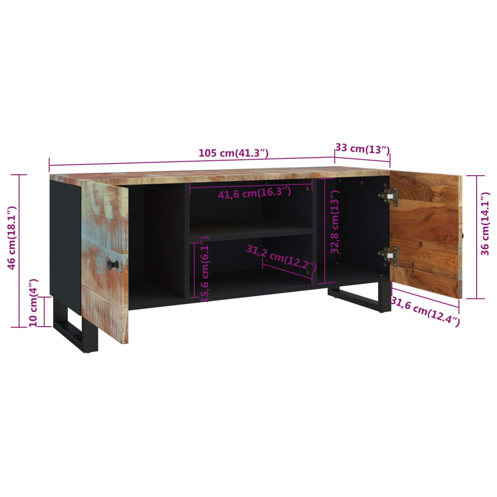 Tv-meubel 105x33x46 cm massief teruggewonnen hout